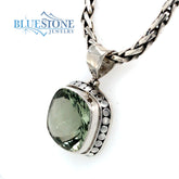 Extra Large Sterling Silver Pendant with One Square Cushion Cut Green